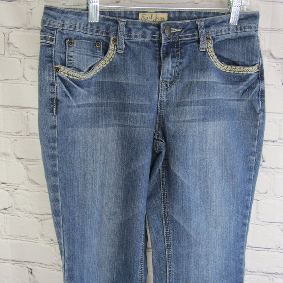 Earl Jean Blue Denim Embroidered Jeans Women's Size 28 x 27 Pre-Owned - Picture 11 of 14